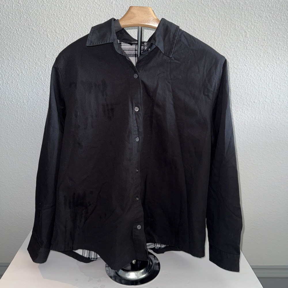 Riders By Lee Flannel‎ Lined Chambray Shirt Black Size Medium A0040